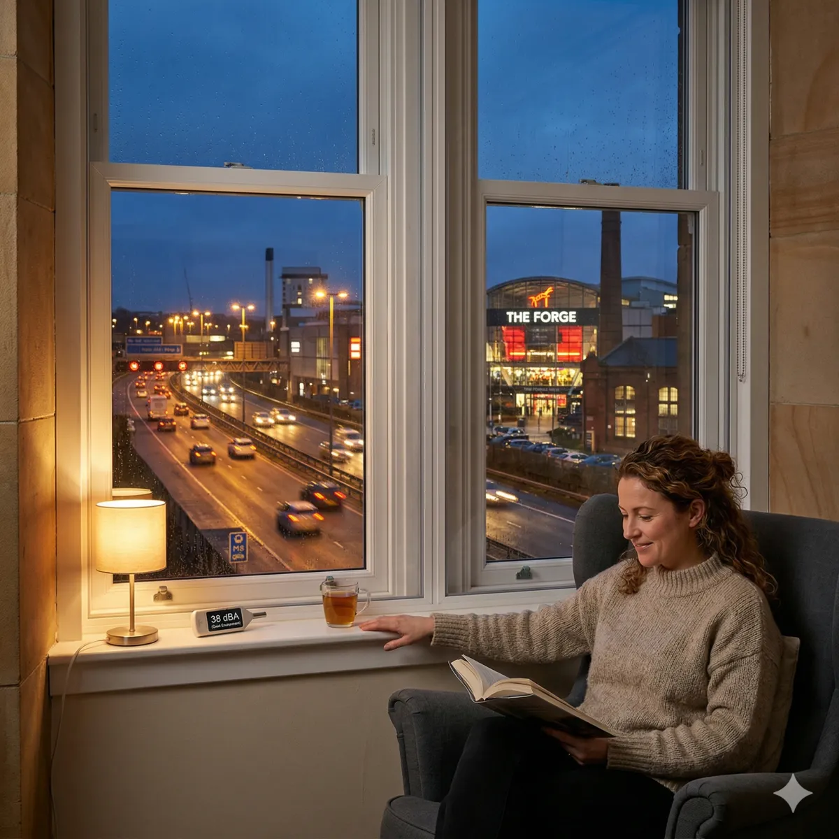 Acoustic double glazing providing soundproofing for Glasgow East End homes near the M8 and The Forge.