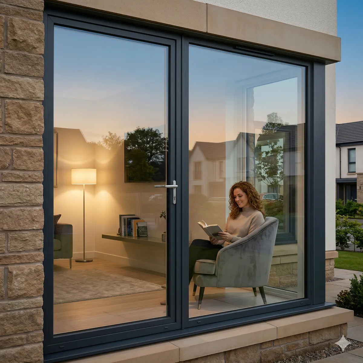 Sleek anthracite grey aluminium-effect windows installed in a modern executive detached home in Maidenhill.
