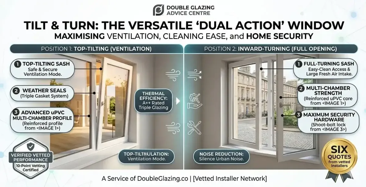 Fully reversible uPVC windows designed for easy cleaning in Scottish tenement flats.