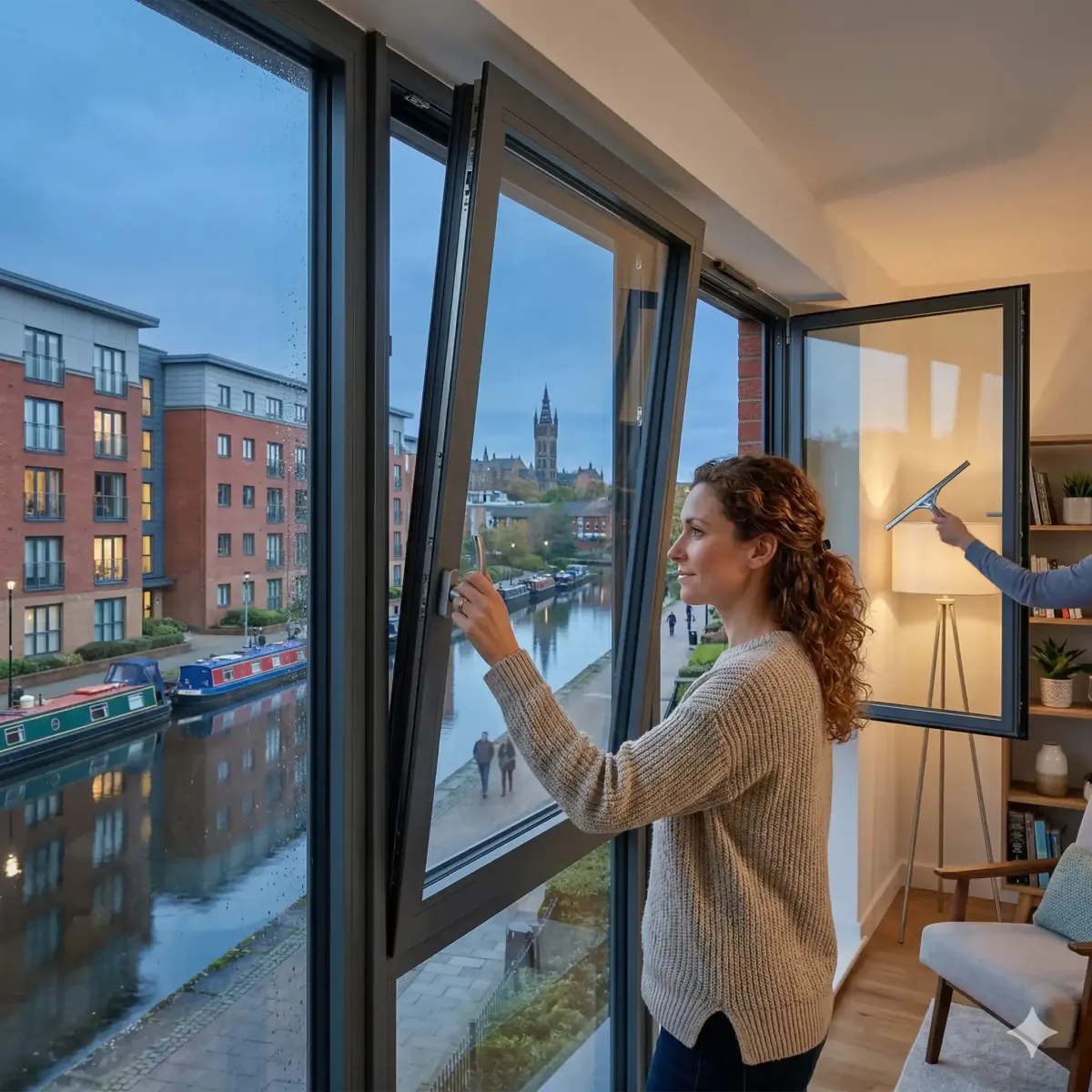 Sleek tilt and turn uPVC windows installed in a modern Glasgow North canal-side development.