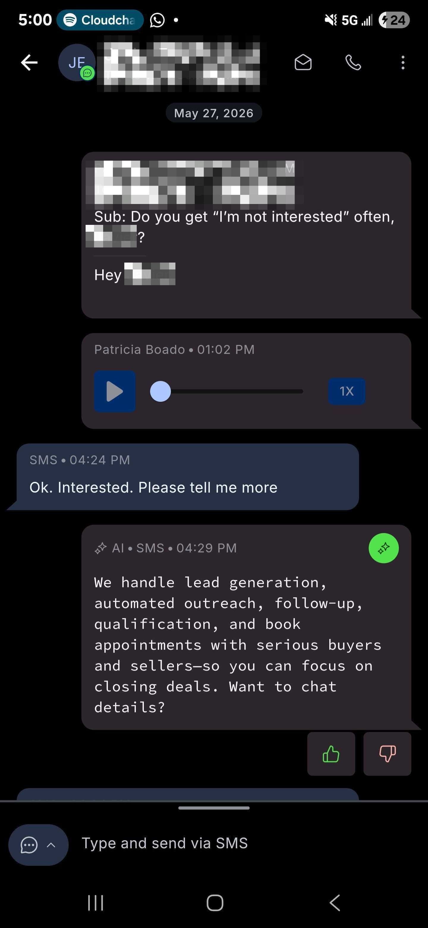 Phone interface showing AI assistant live call demo