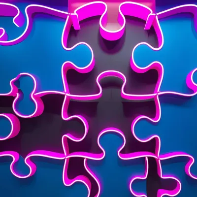 Glowing pink puzzle pieces shifting into place—representation of alignment from F🤬ck Being Stuck coaching