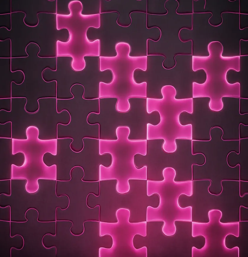 Neon puzzle imagery symbolizing clarity and confidence—visual for Managing Up to Step Up course by Tanya Spencer