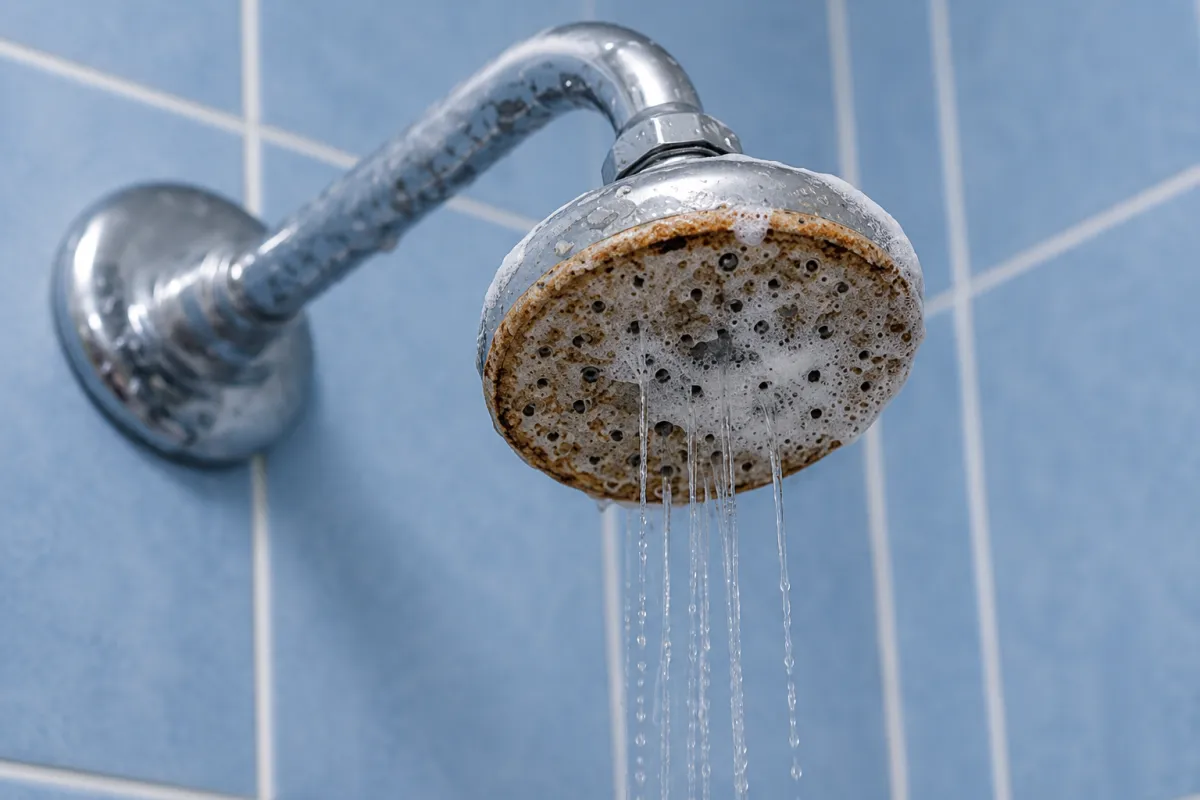 mineral buildup on shower head from hard water