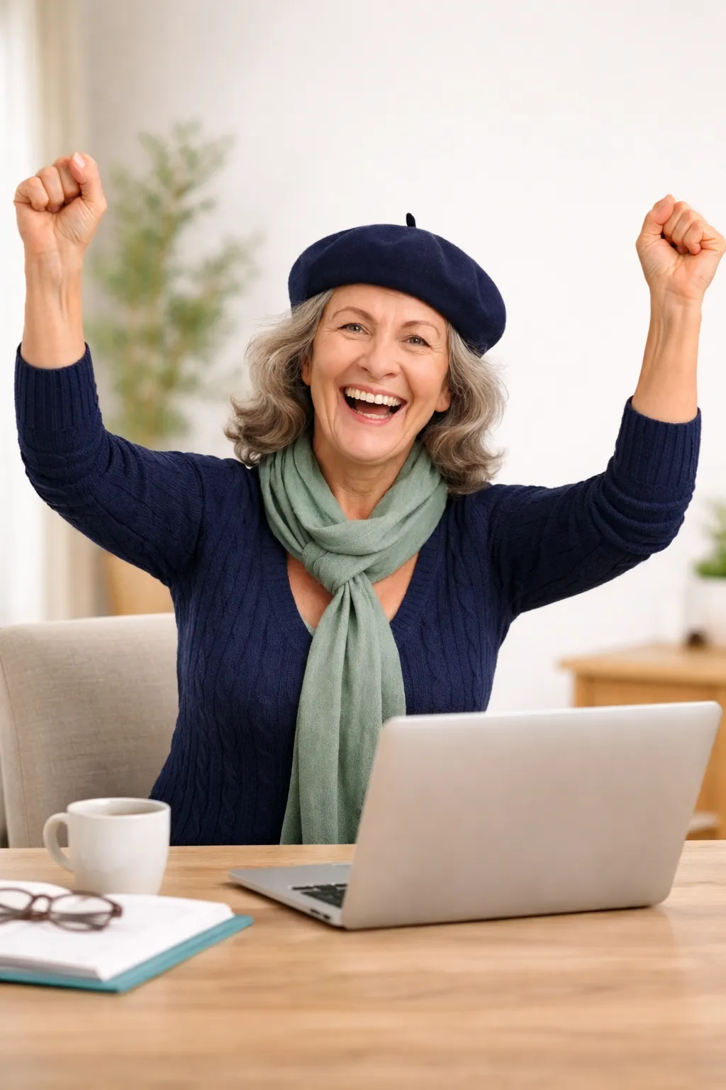 Simplify Your Tech woman celebrating at lapop