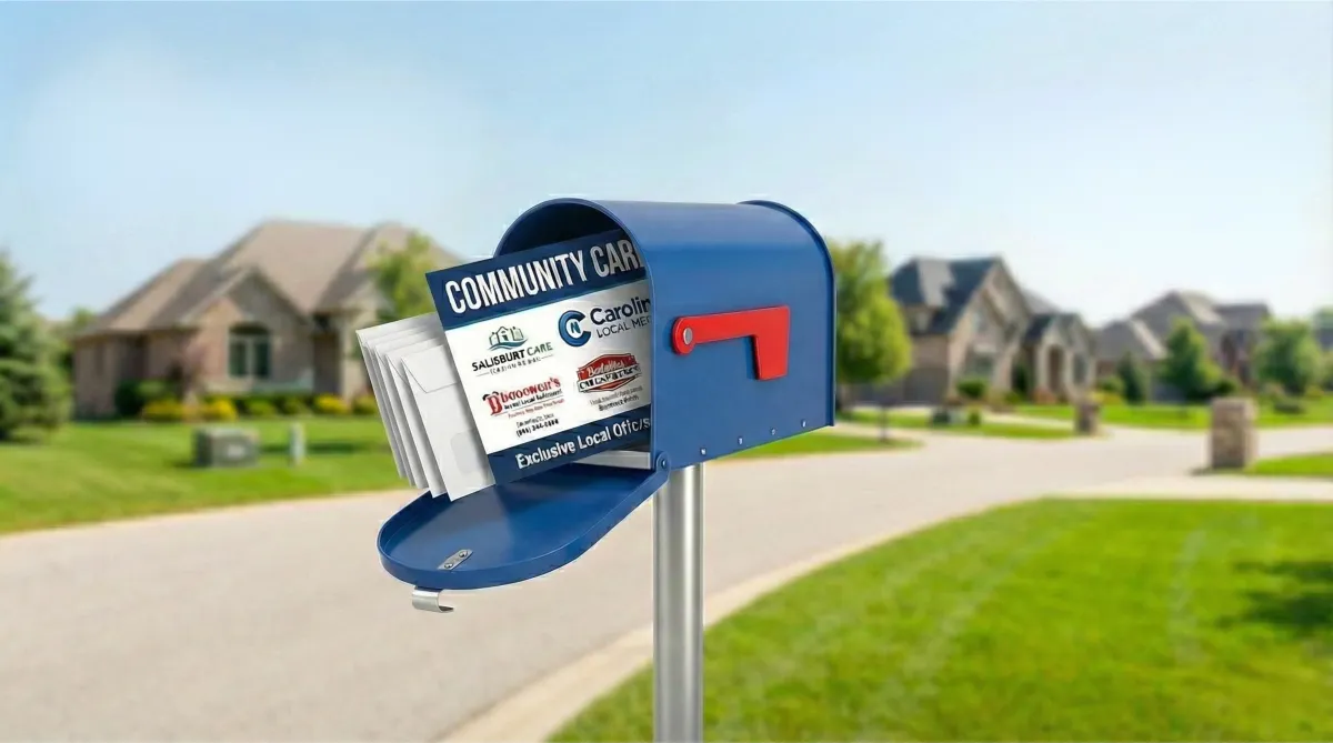 Example of Carolina Local Media full-color mailer ad card