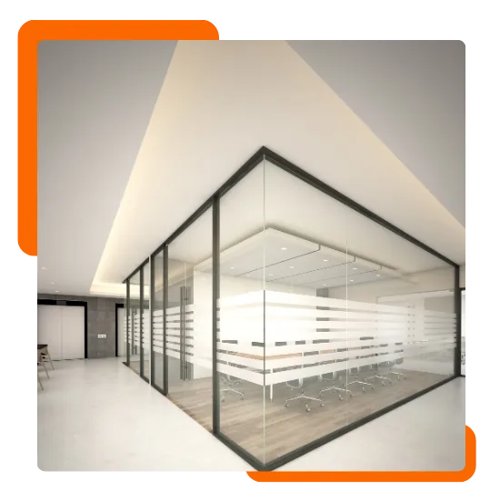 Demountable wall systems set up for a flexible interior layout in Aurora, IL