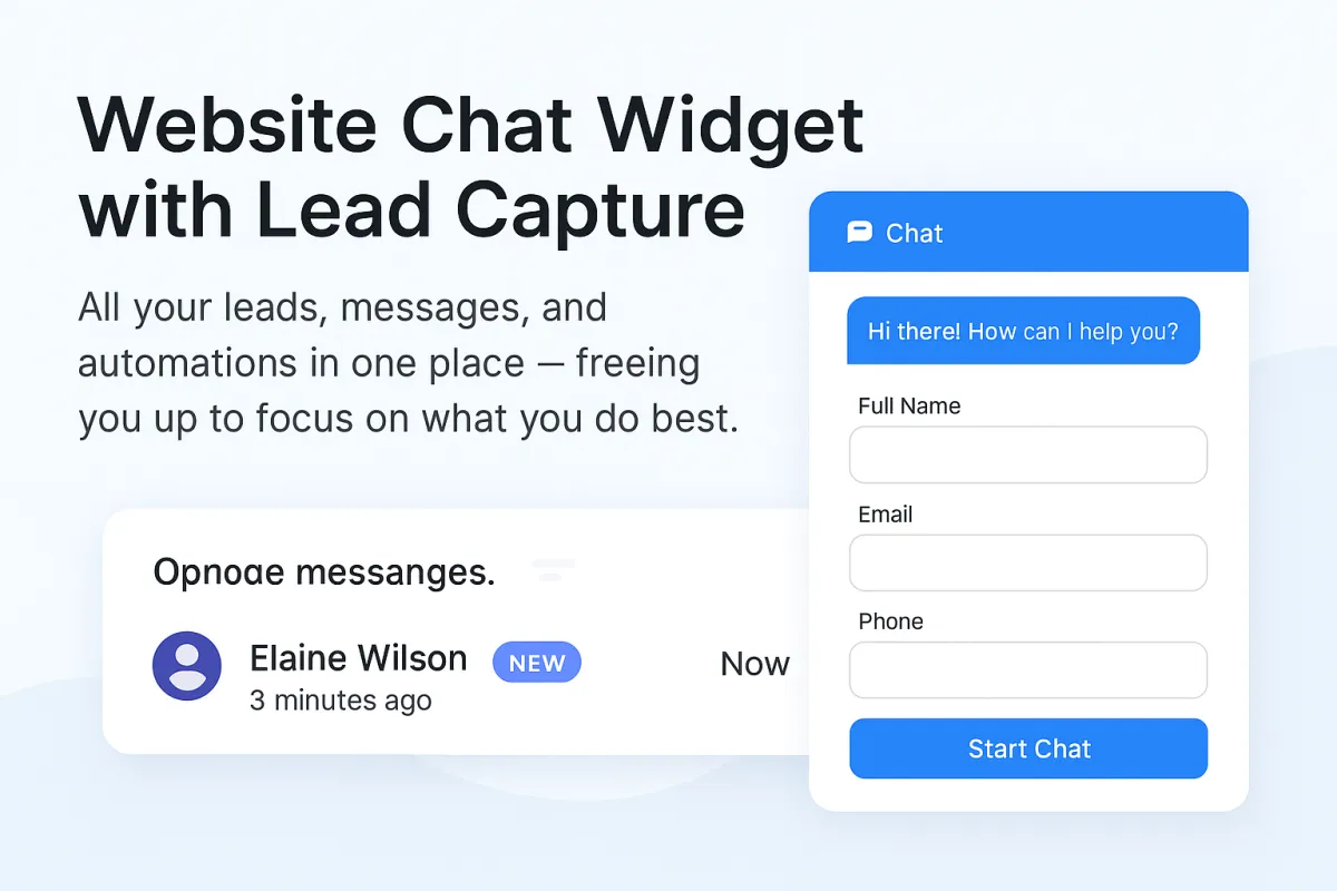 Website Chat Widget - Al your leads, messages and auatoations in one place - freeing you up to focus on what you do best.