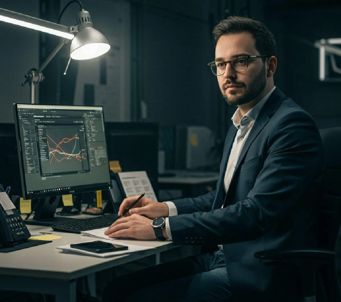 Ilustración digital de un equipo diverso de empresarios y empresarias reunidos frente a una gran pantalla con gráficos de crecimiento, iconos de automatización y mensajes de WhatsApp, en una oficina moderna y luminosa, transmitiendo colaboración y éxito empresarial.