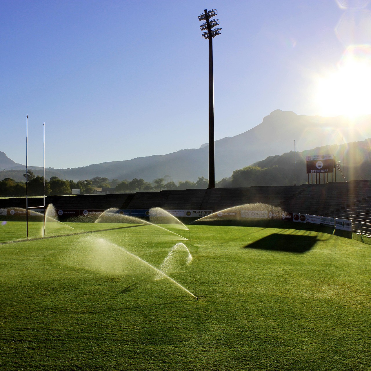 irrigation watering on baseball field