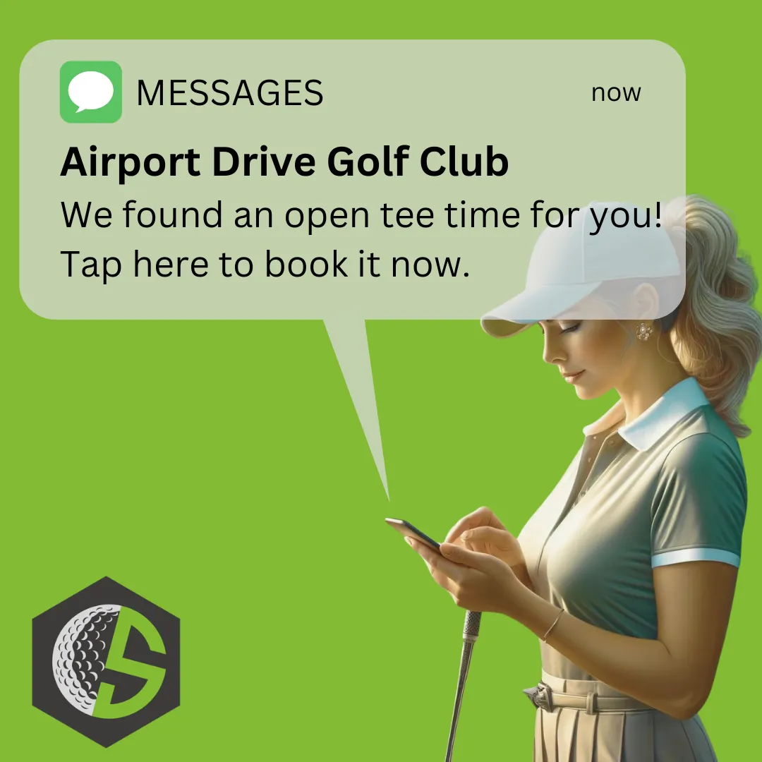 Text message showing alert for open tee time