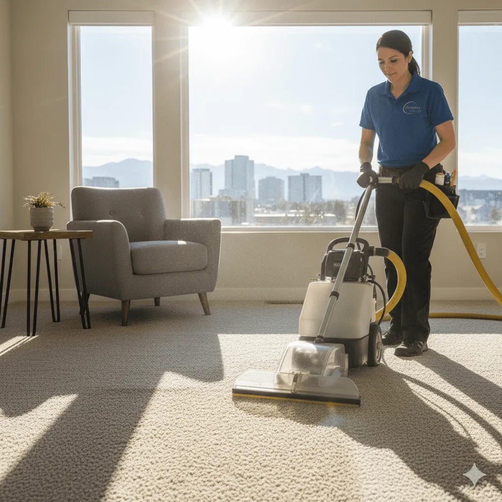 Professional carpet cleaning service in Denver using commercial steam cleaning equipment