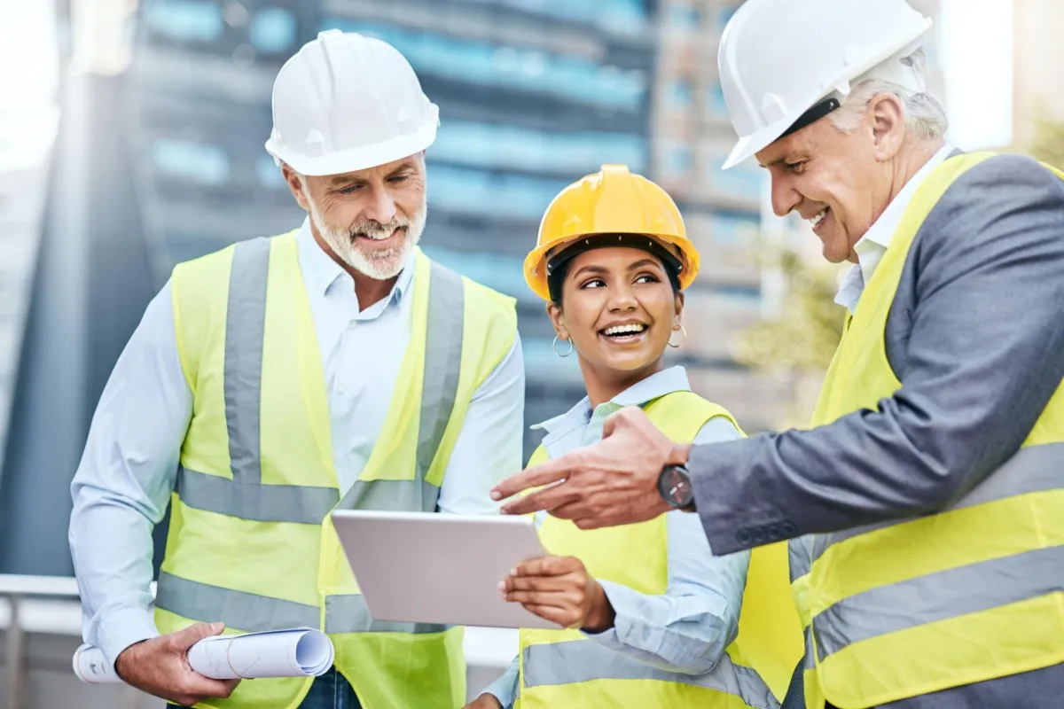 Shot of a group of businesspeople using a digital tablet while working at a construction site
