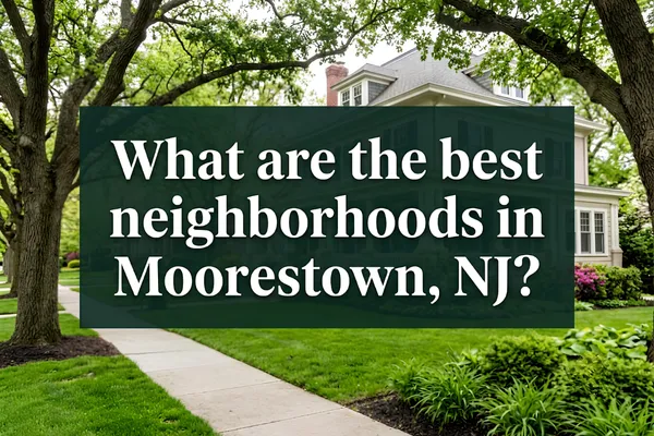 Aerial view of Moorestown NJ with leafy streets and homes