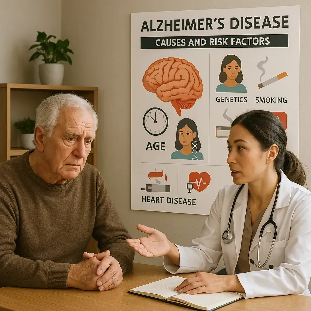 Neurologist in Hagerstown MD explaining causes and risk factors of Alzheimer’s disease to patient at Mir Neurology clinic