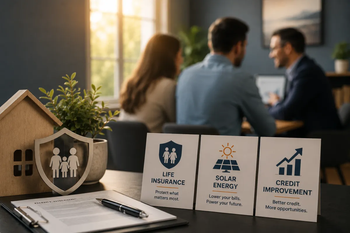 Friendly veteran insurance agent with subtle patriotic accents.