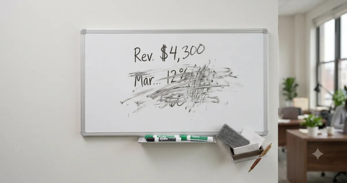 Whiteboard with bad sales number no one actually believes