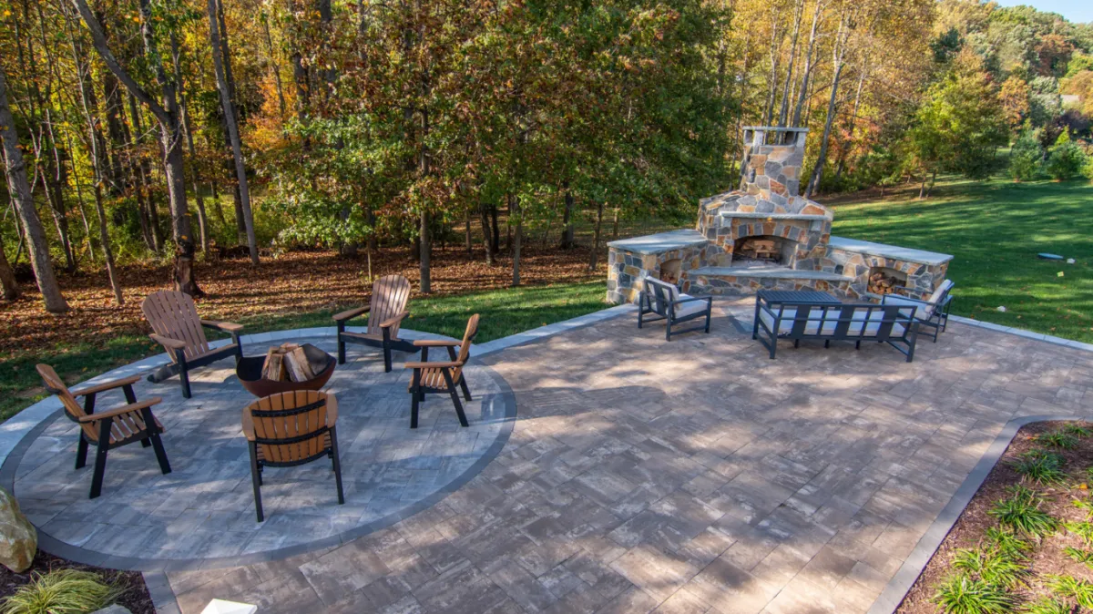 Concrete patio with decorative patterns designed by Hardscape Denver.