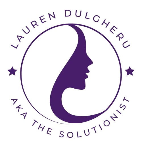 Round personal brand logo with Lauren Dulgheru aka The Slutionist around the outside and a side profile silhouette of a woman
