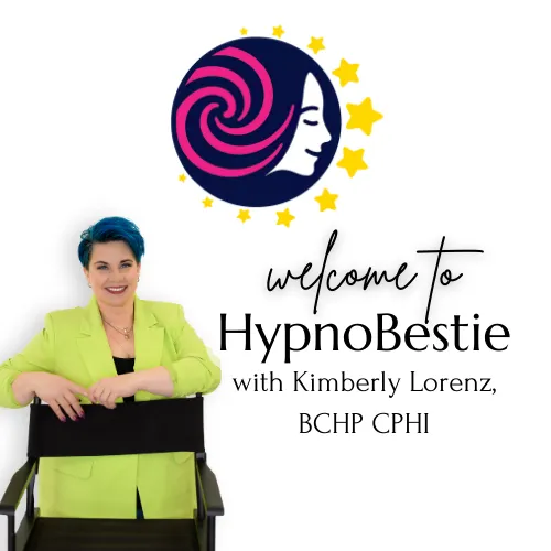 HypnoBesties Logo; woman with  swirling 