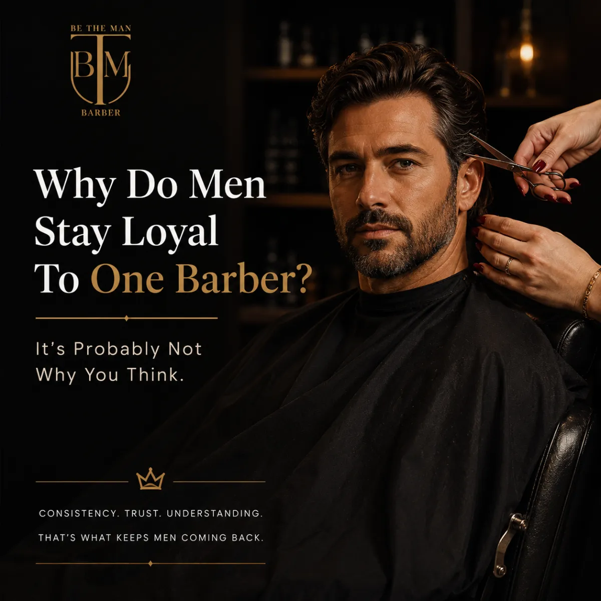 Professional man receiving a precision haircut from master barber Issabele at Be The Man Barber in Ormond, Melbourne