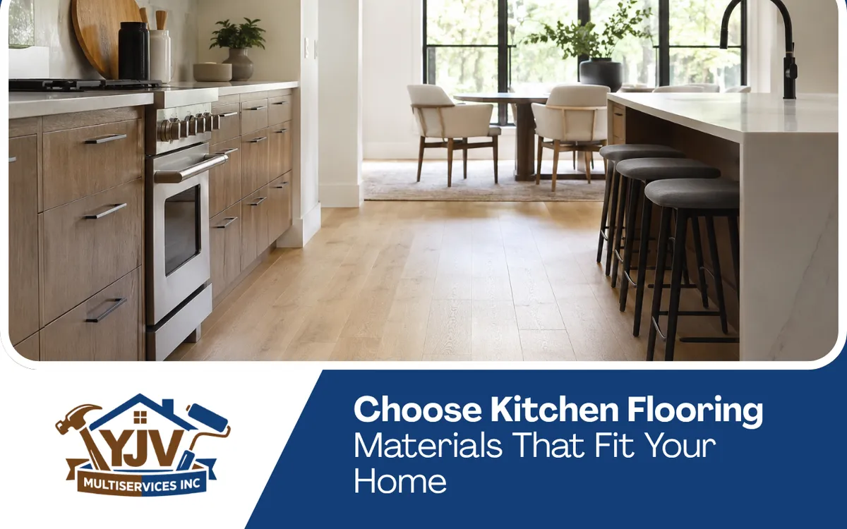 Modern kitchen flooring materials in a bright home