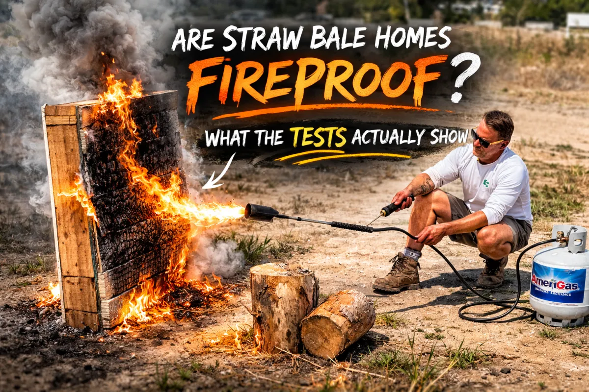 Straw bale wall fire resistance test under direct flame