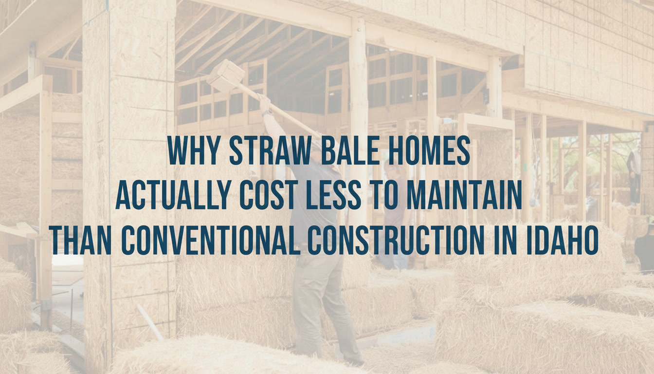 Straw bales stacked at EarthCraft construction site in Idaho ready for wall installation