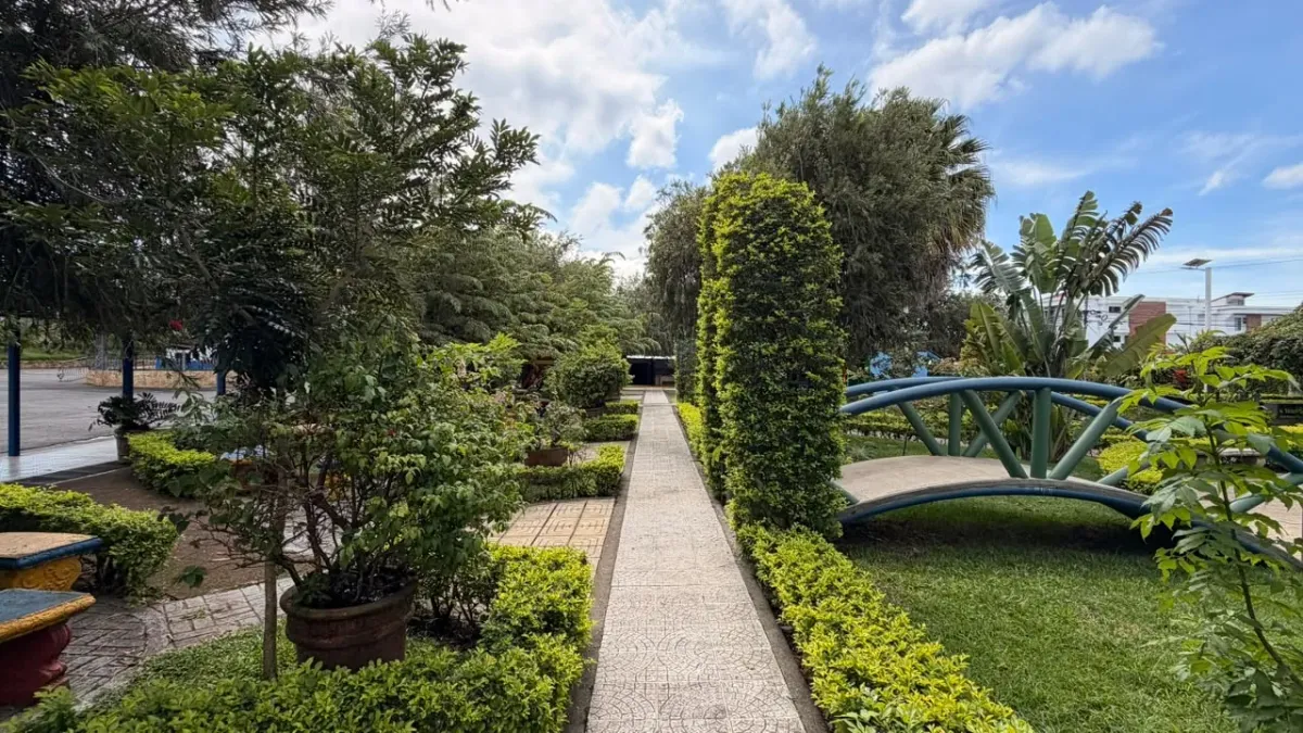 Jardín y sendero del campus de Primaria en Saint Francis College