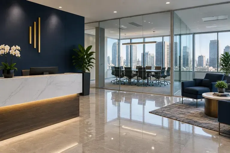 Pristine luxury modern living room with tailored furniture and polished surfaces