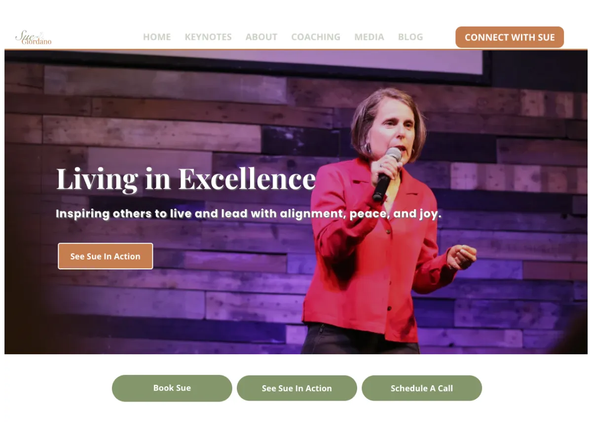 Sue G - Living In Excellence, Speaker Coach Website