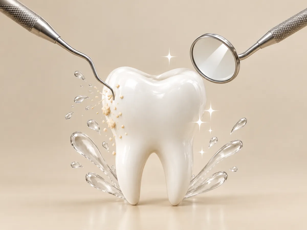 Patient receiving dental cleaning.