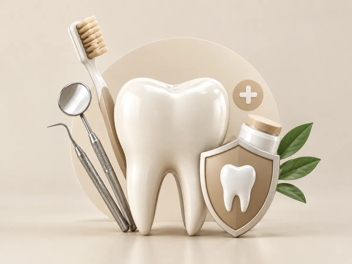 Patient's mouth being examined with mirror and probe.