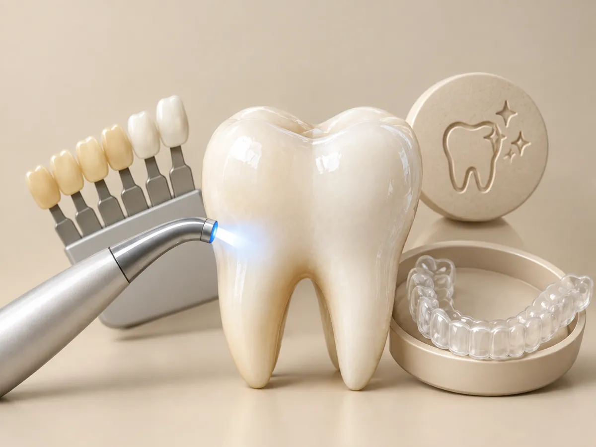 Teeth whitening procedure with blue UV light.