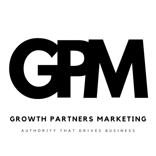 Growth Partners Marketing (GPM) with bold initials and tagline "Authority That Drives Business" – a digital marketing agency focused on growth and authority-building strategies.