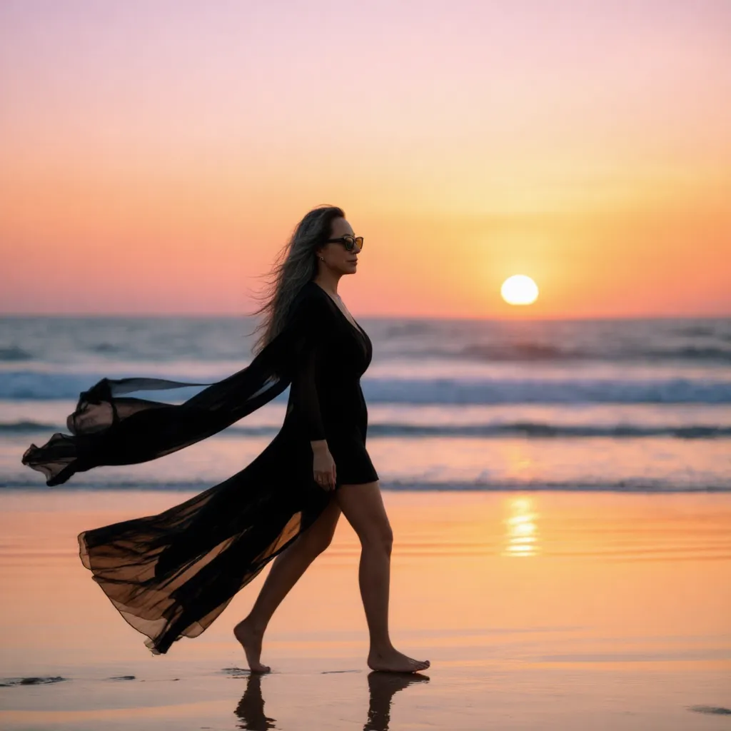 Woman in a fur coat looking into a hand mirror