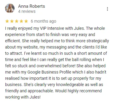 Anna Roberts 5 Star Review For Jules White SEO Consultant