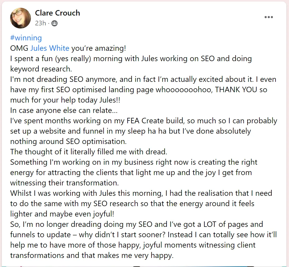 Clare Crouch says I'm not dreading SEO anymore
