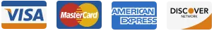 Logos for VISA, MasterCard, AmericanExpress and Discover credit cards