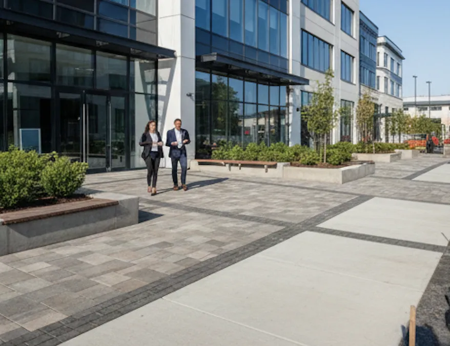 Heavy-duty industrial concrete slab during commercial construction