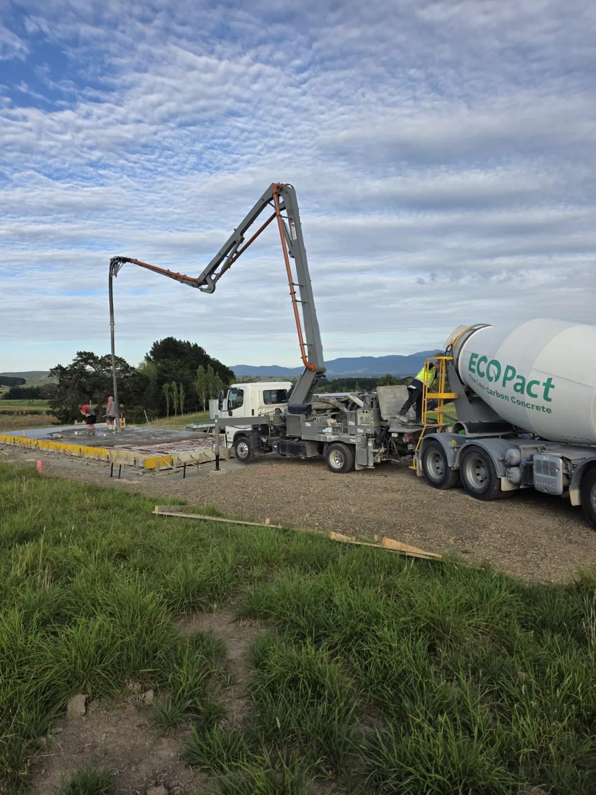 Maveric Pumping red concrete truck in Wairarapa