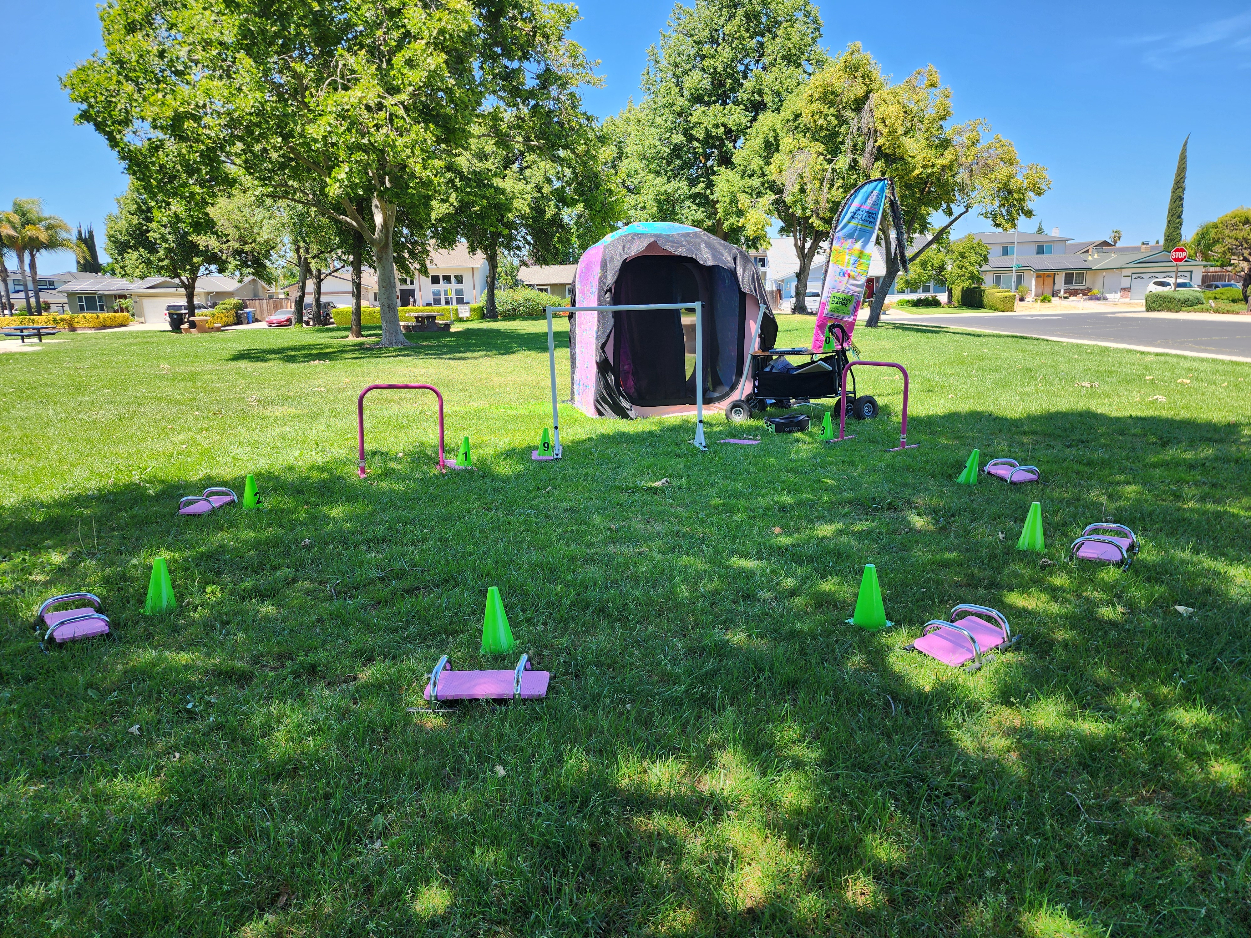 Photo of fitness equipment setup outside at local park