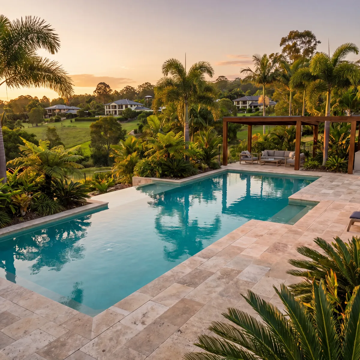luxury pool landscaping Brookfield Brisbane custom pool design acreage home