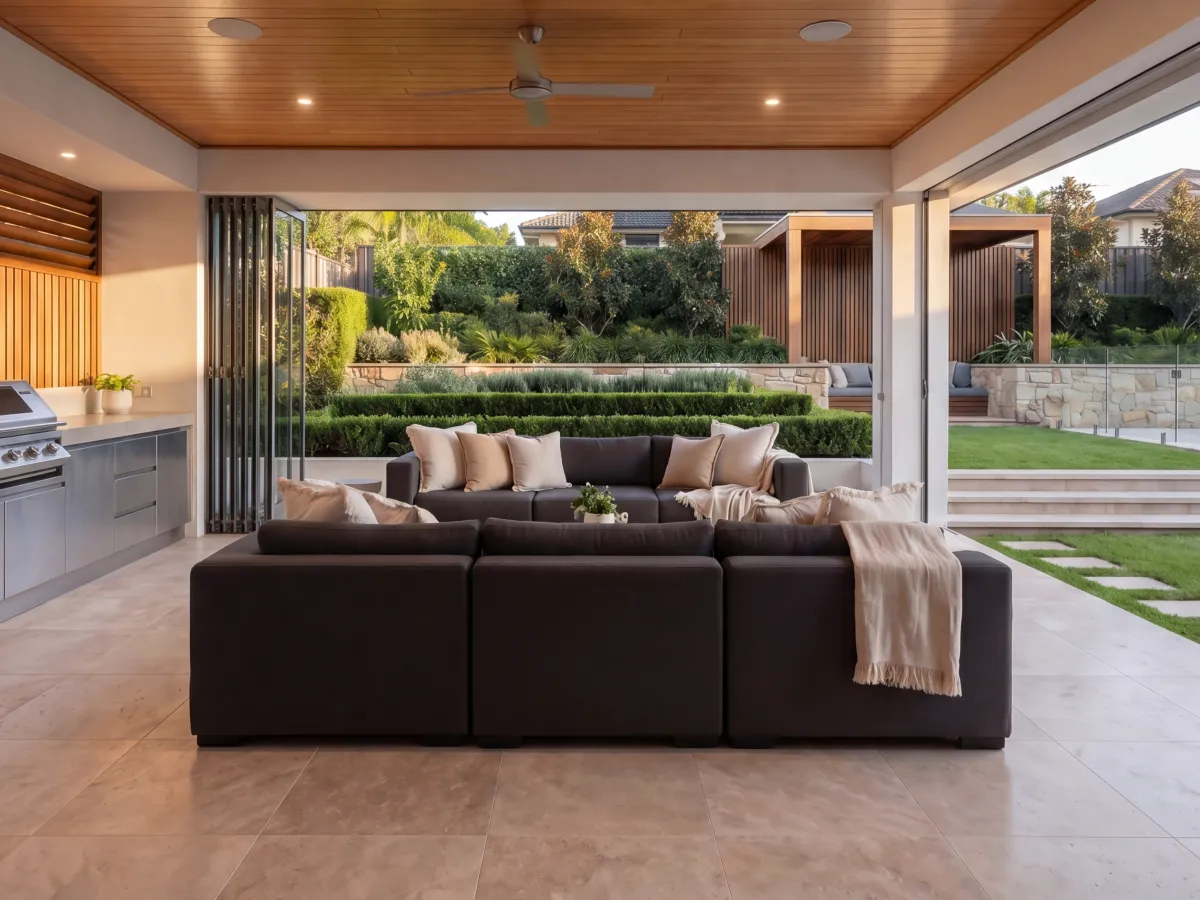 Outdoor entertaining area with louvre roof
