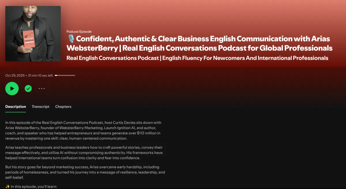 Real English Conversations Podcast episode with Arias WebsterBerry