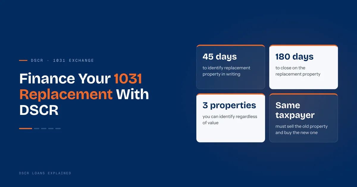 Investor reviewing a 1031 exchange timeline and DSCR loan for a replacement rental property