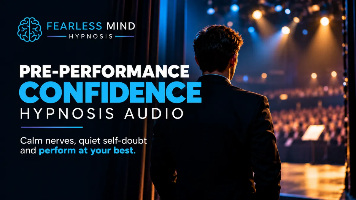 Free pre-performance confidence hypnosis audio from Fearless Mind Hypnosis to help reduce performance nerves and build confidence.