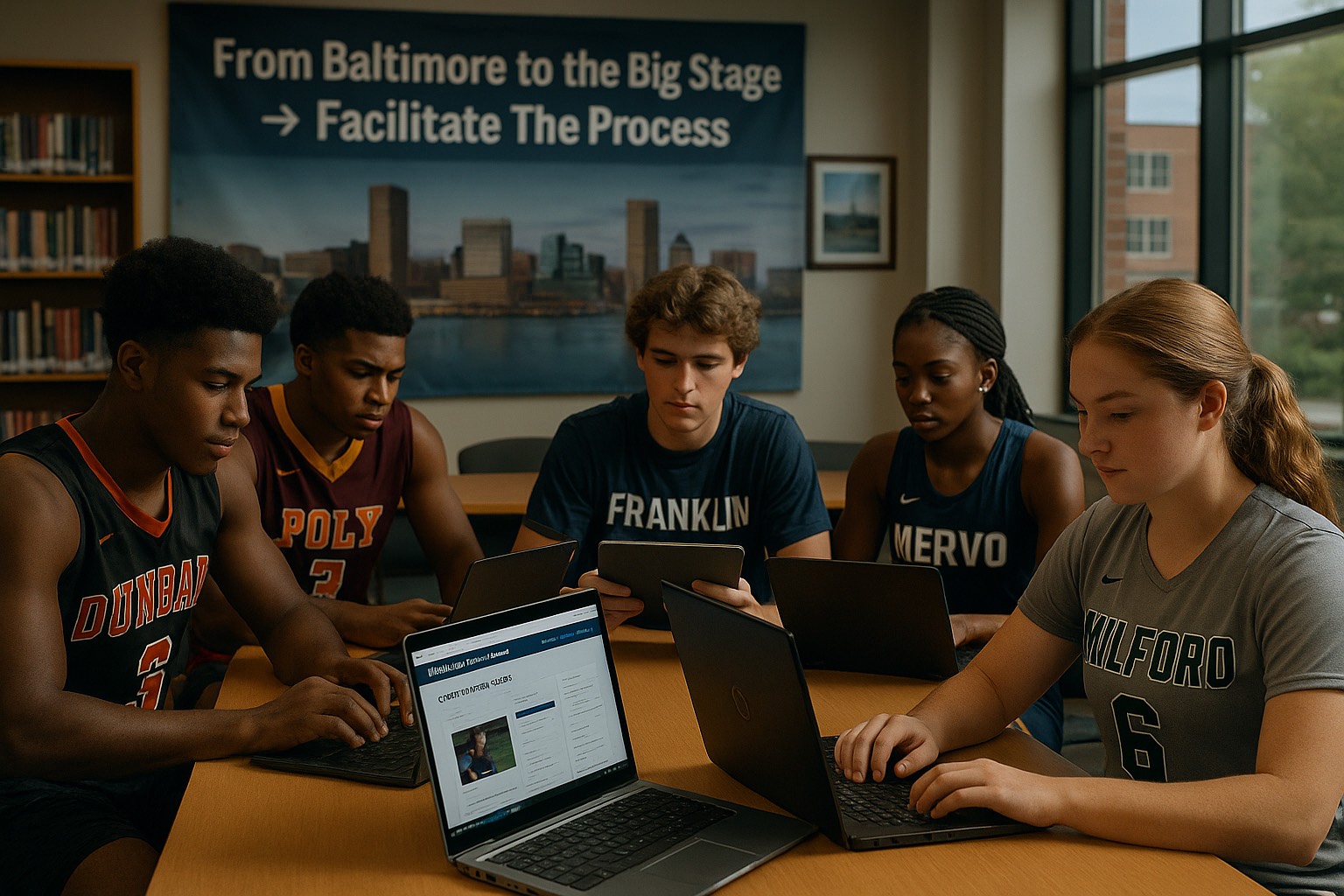 Baltimore City and County high school student-athletes building college recruiting profiles with Facilitate The Process. Local recruiting support, NCAA exposure, and coach connections for Maryland athletes.