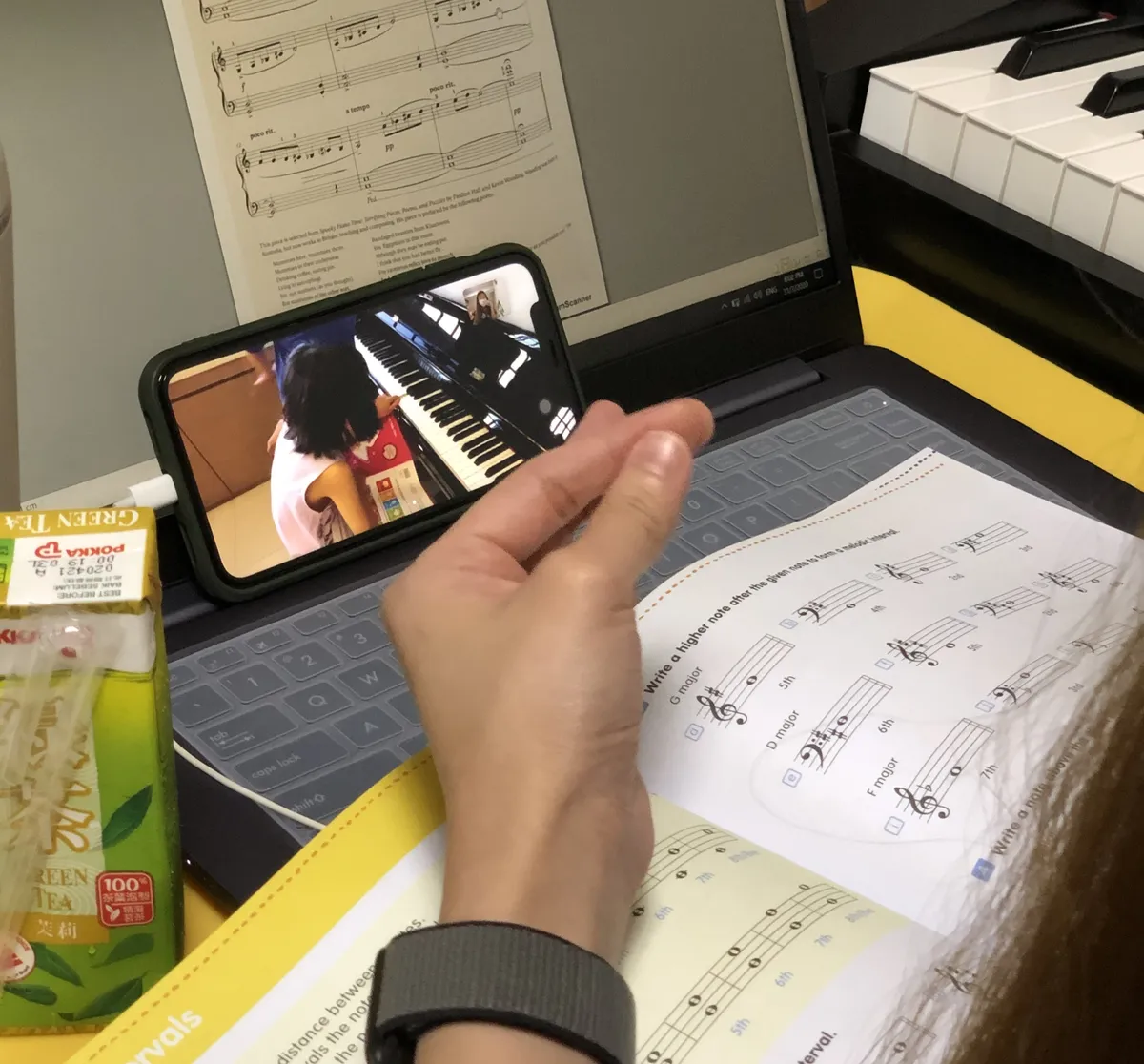 Group music theory lesson with students learning notation and rhythm together