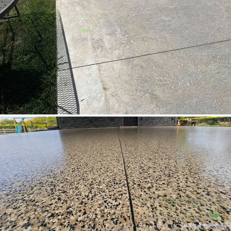 Close-up of worn concrete surface before resurfacing and coating